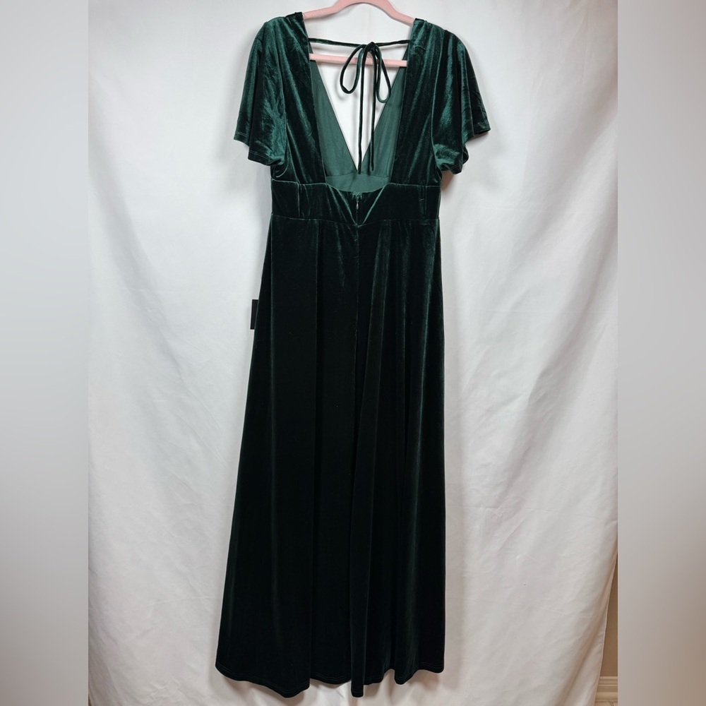 Lulus Elegant V-Neck Green Velvet Dress XL - Picture 5 of 15